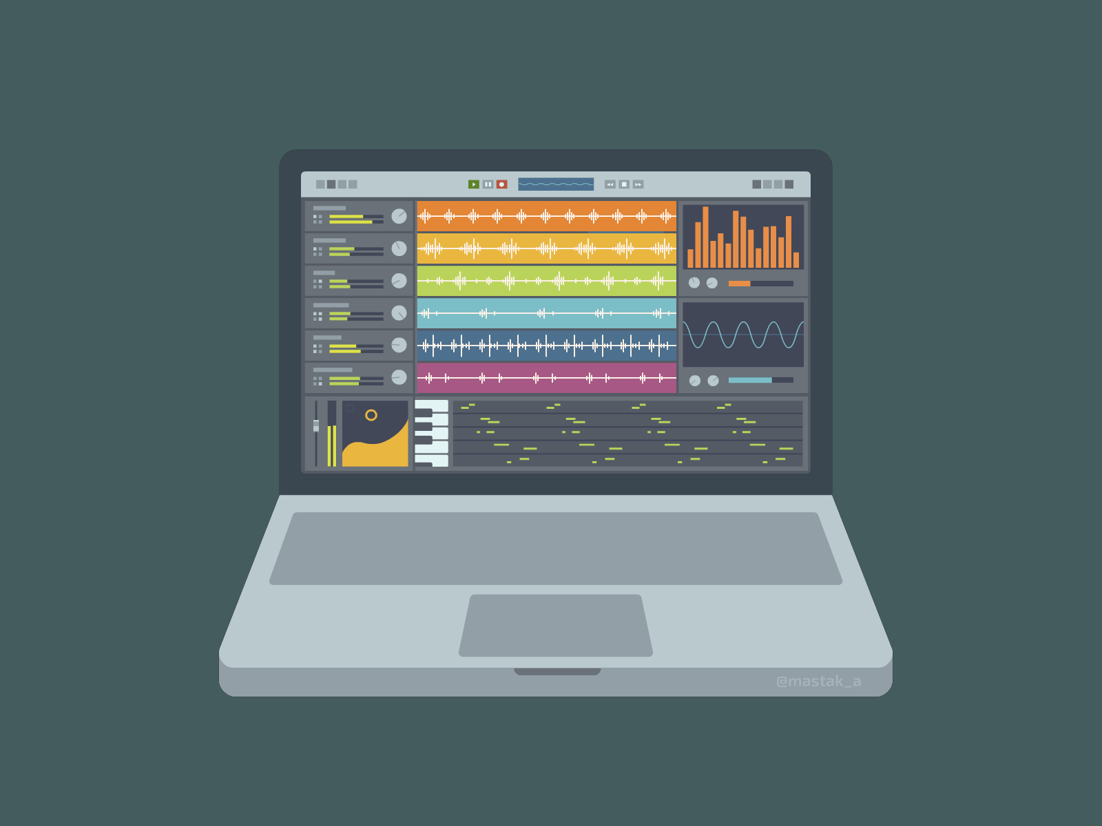 Animation: Laptop with Music Production Software 2d animation adobe animate animated gif animation creation flat flat design laptop music music production music software software
