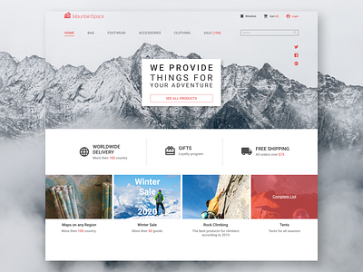 Outdoor Equipment Store adventure climbing concept design e commerce figma homepage mountains online online shop outdoor store travel ui ui ux ux web webdesign website worldwide