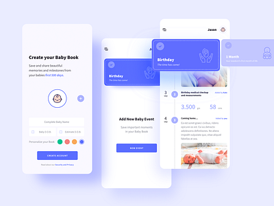 Baby Book UI app babies app baby colorful design interface design mobile mobile app startup ux design