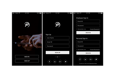 Sign In & Sign up mobile screens for one of the client design flat ui ux