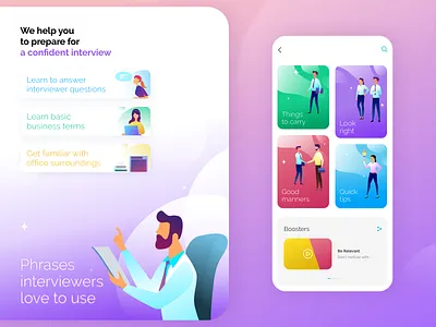 Interview Mentor App 🤝 app coaching design guide illustraion illustration interaction design interview job application mentor ui ux