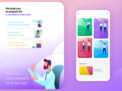Interview Mentor App 🤝 app coaching design guide illustraion illustration interaction design interview job application mentor ui ux