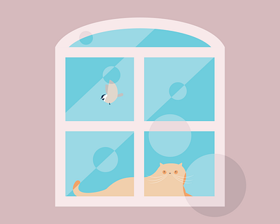 Quarantined art bird cat design flat illustration vector