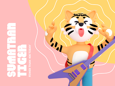 Sumatran Tiger: Fewer than 400 today 3d 3d art 3d illustration 3d modeling campaign character design concept art guitar pick illustration rock and roll tiger tigre wild life