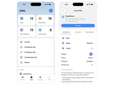 Field Job Sass Mobile App app app ui clean ui construction dashboard employee field job invoice job job details job ui management mobile app product design roofing saas saas mobile app ui design work order