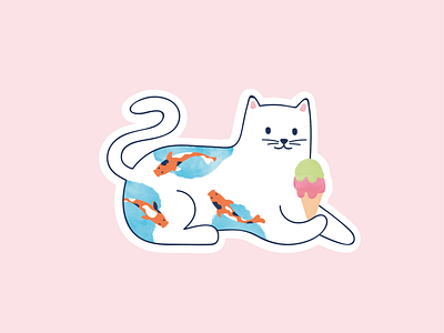 Cute tattooed cat animal animals cartoon cat character colorful flat ice cream illustration japan japanese art kitten koi mascot mascot character minimal pattern simple sticker vector