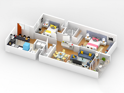 3D Shoebox Floor Plan 3d design 3d illustration 3d plan 3dsmax architecture building floorplan home house interior design isometric modeling real state render