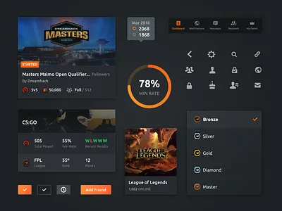 FaceIT • Components android android app app components dark dark ui design system design systems details esports game gaming interaction ios native overview product texture