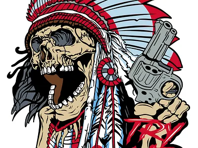 Try Me - Vector Artwork for Patches embroidered patch embroidery gun headdress illustration indian native american revolver skeleton skull vector vectorart