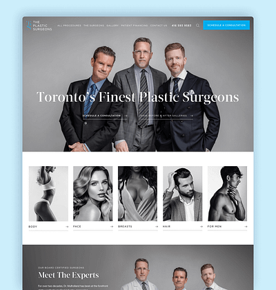 The Toronto Plastic Surgeons Website beauty blue branding clean concept cosmetic creative design desktop esthetic flat fresh homepage design minimal modern plastic surgery ui ux web wellness