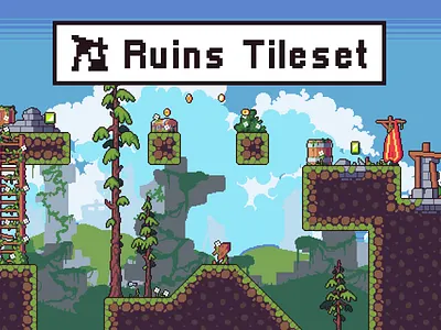 Ruins 2D Tileset Pixel Art 2d fantasy game game assets game design gamedev indie game pixel art pixelart platformer