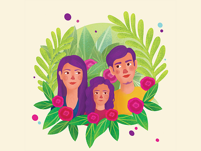 Family portrait colorful family flowers flowers illustration happiness illustration inspiration love nature portrait procreate