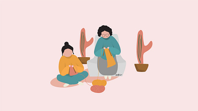 Knitting with mom adobe illustrator covid 19 happiness home hope illustration knitting vector