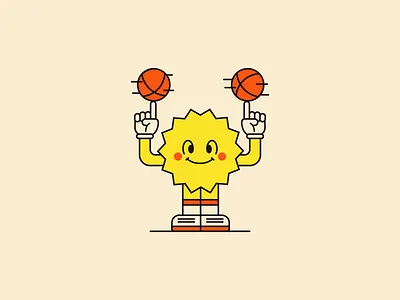 Ballin' 2d badge basketball character cute dribbble flat icon illustration jordans mascot minimal simple sun