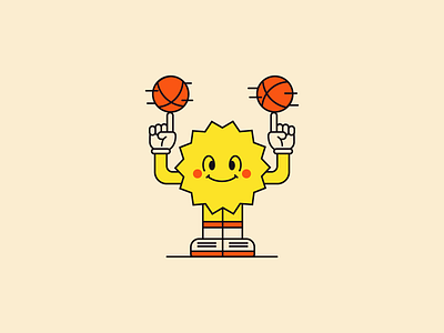 Ballin' 2d badge basketball character cute dribbble flat icon illustration jordans mascot minimal simple sun