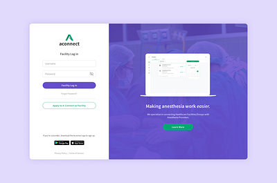 Aconnect - Log In anesthesia anesthesiologist design doctor healthcare homepage hospital interface ui