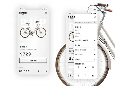 Roar Bikes // Mobile bicycle bike branding design homepage interaction interface logo menu mobile mobile design mobile ui modern photoshop ui ux vintage website website design xd