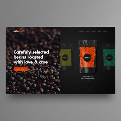 Coffee Roasting Company Web Design app design clean ui coffee coffee beans coffee roaster coffee website concept dailyui dark ui dribbble hero banner hero image homepage landingpage slider ui uidesign ux webdesign website design