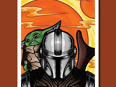 Star Wars Mando and Baby Yoda Poster Illustration art baby yoda digital art disney illustration illustrator mando poster poster art product star wars the mandalorian vector vector art vector illustration
