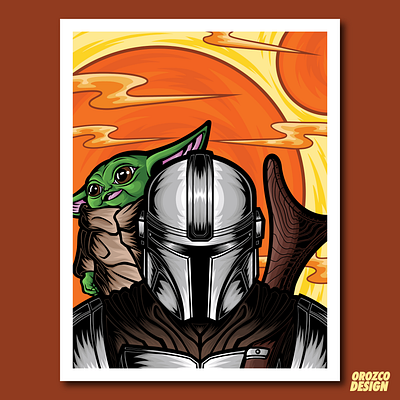 Star Wars Mando and Baby Yoda Poster Illustration art baby yoda digital art disney illustration illustrator mando poster poster art product star wars the mandalorian vector vector art vector illustration