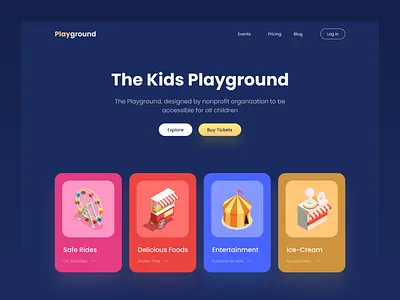 The Playground Dark Header app branding card design color crypto dark theme dark ui dashboad debut illustration kids landing page landingpage logo minimal seo ui ux web website