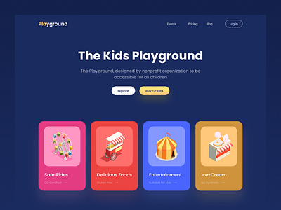 The Playground Dark Header app branding card design color crypto dark theme dark ui dashboad debut illustration kids landing page landingpage logo minimal seo ui ux web website