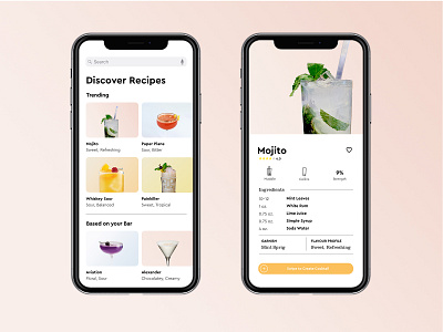 Cocktail Recipe Card app cocktail dribbble dribbbleweeklywarmup flat minimal mybar product recipe ui