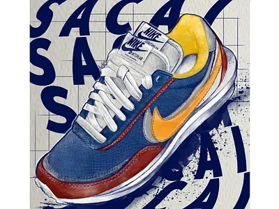 Typography and sneakers branding design drawing illustration