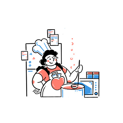 Cooking art character chef cook cookingutensil design food girl illustraion kitchen kitcherware people woman