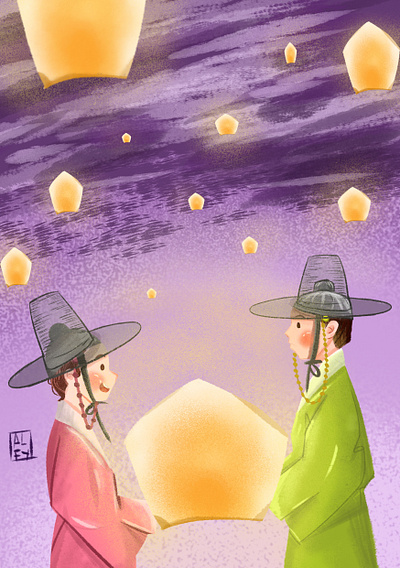 Lantern Festival art cartoon digitalart digitalpainting drawing festival illustration korea lantern night