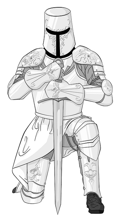 Kneeling Knight doves illustration knight sword vector white wings