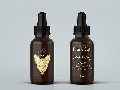 Tincture Packaging all seeing eye apothecary black cat brand branding cat dropper gold illustration logo logo design medicine packaging sphynx witch