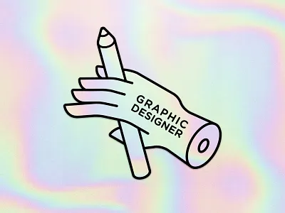 Graphic Designer Holographic Sticker badge design fingers graphic design hand hands holographic holographic foil hue illustration line logo monoline pencil rainbow sticker stickermule stickers typography