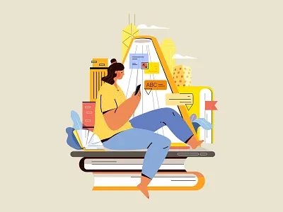 read design girl illustration online read study