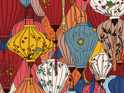 Lanterns in Hoi An colourful designer digital drawing illustration illustrator lanterns print vietnam