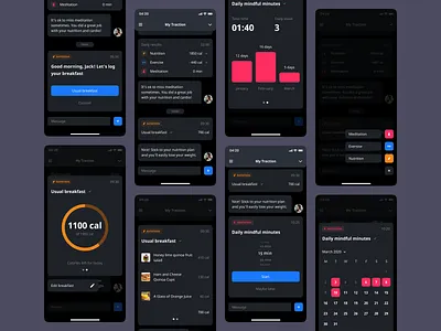 FitTraction app dark mode design mobile ui
