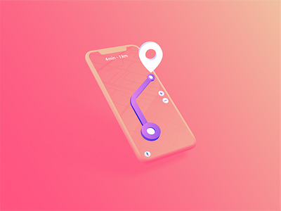 Way To Destination. Navigation 3d app compass concept design destination gradient illustration inspiration isometry map mobile ui mobileapp navigation navigator orange pin route ui way