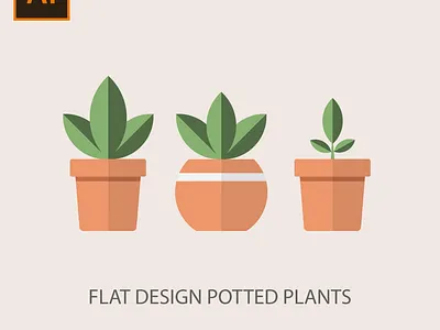 Flat Design Potted Plants flat flat illustration flatdesign green icon illustration plants vector