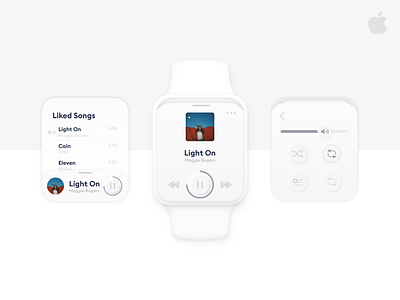 Daily UI #009 — Music Player for Apple Watch app apple watch daily 100 challenge daily ui dailyui design minimalism minimalistic music app music player neomorphic neomorphism ui ux white