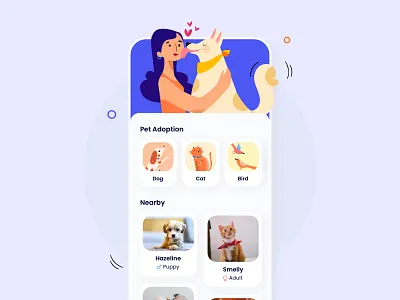 Pet Adoption App adopt booking clean design dog doglover illustration interface ios location nearby pet pet adoption app pet care pet donation ui ui design user experience ux vector