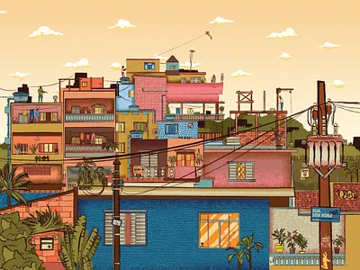 Favela 2 birds brazil city colorful detail doors favela grafitti halftone house illustration illustrator cc l poor loca rio de janeiro sk tropical vector world y texture