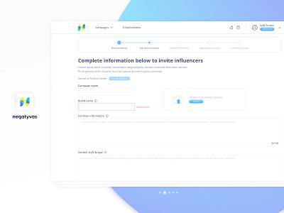 Brand & Bloger Platform / Step by step #2 bloger blue brand company profile create account information process step step by step ui ux