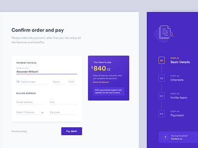 Confirm and pay amount app application billing cards checkout clean form minimal money onboarding steps ui ui design
