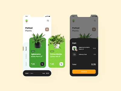 Potted Plants E-commerce App - XD Daily Challenge add to cart adobe app clean dailyui design ecommerce minimal overlay plants popup shop store ui ux xd xddailychallenge