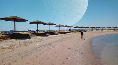 Planet Over Beach beach ethereal moon photomontage photoshop planet sand beach summer