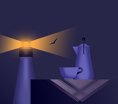 Cofee As Companion affinitydesigner cofee futur futuristic glow illustration light lighthouse neon noir retrowave vintage