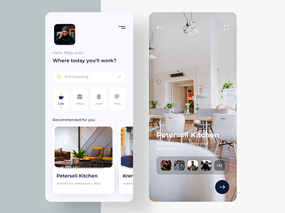Coworking Space App business cafe card clean co working coffee cowork design hotel icons minimal mobile office product design task typogaphy ui design work workshop workspace