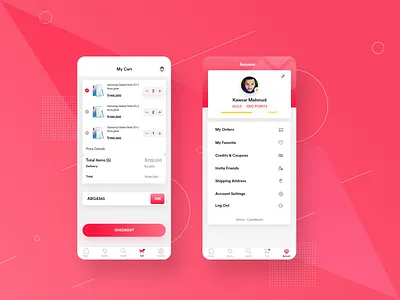 E-Commerce App's Profile android app buy cart clean ecommerce app my profile profile card profile page promotional design shopping ui ux