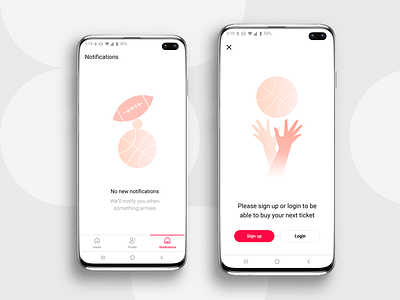 Empty state screens / Mobile app app application ball empty page empty state hands illustration ios iphone login mobile notifications placeholder signup sketch sport ui