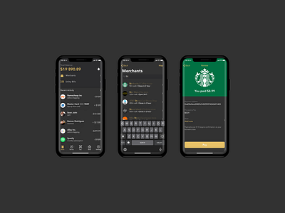 Digital Wallet consumer ios app app app design banking banking app black and gold digital wallet ios app merchant mobile app mobile banking mobile banking app pay payment payments starbucks ui wallet wallet app